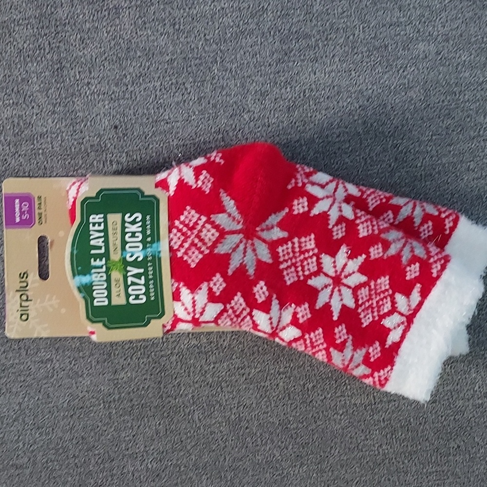 Airplane double layer cozy socks. Women size 5-10., They are X-Mas  snowflakes.